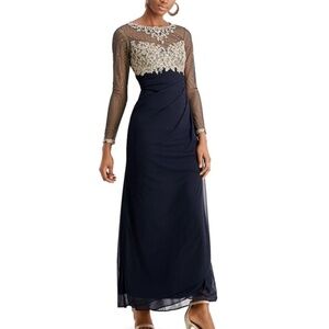 XSCAPE - Embellished Illusion-Bodice Ruched Gown